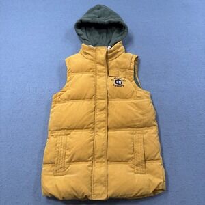 Snoopy Peanuts Puffer Vest Girl's 160/76 Yellow Hooded Quilted Gorpcore Outdoor